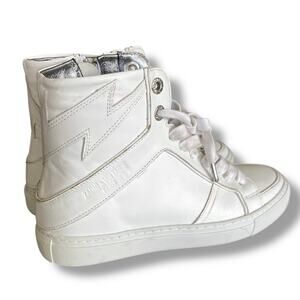 Zadig & Voltaire ZV1747 High Flash High Top Sneakers EU 37 U.S. 7 White Silver